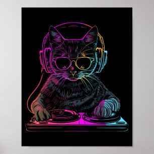 Póster Gato Dj Edm Techno House Música Amante Divertido D