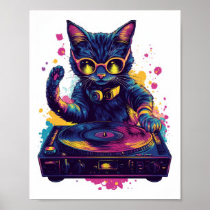 Póster Gato DJ Funky � Fiesta Gatito Disco Retro