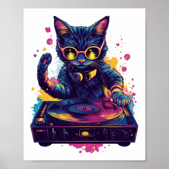 Póster Gato DJ Funky � Fiesta Gatito Disco Retro (Frente)