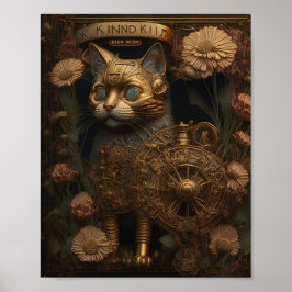 Póster Gato dorado gótico steampunk