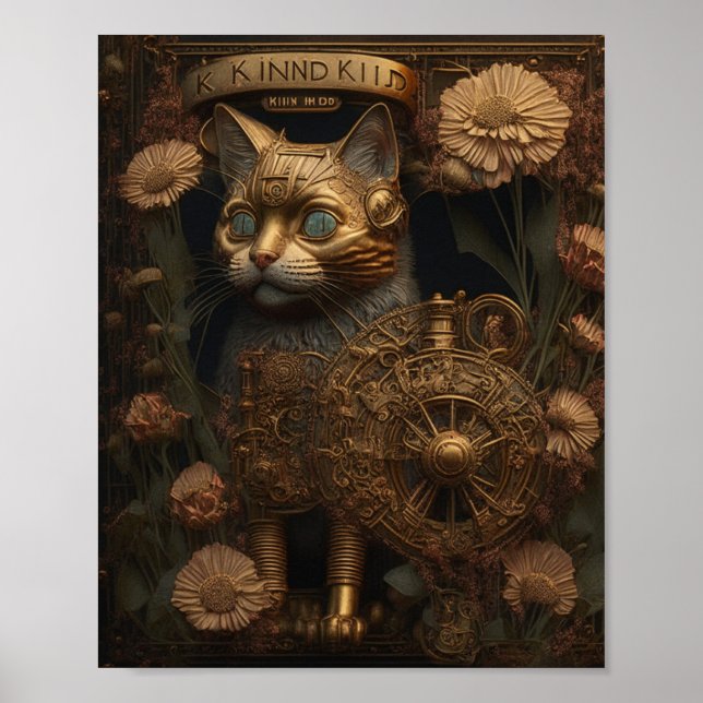 Póster Gato dorado gótico steampunk (Frente)