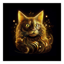 Póster Gato dorado neón de fantasía