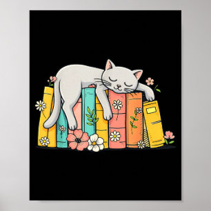Póster Gato dormido adorable y lindo y libro acogedor lib