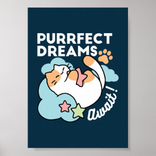 Póster Gato Dormilón Abrazando Estrella – Sueños Perfecto