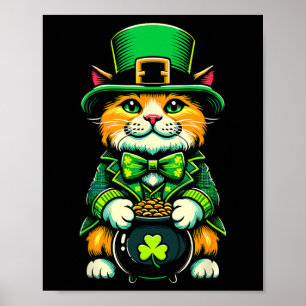Póster Gato duende del día de San Patricio Gato trébol ir