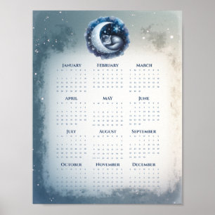 Póster Gato durmiendo en el calendario lunar 2026 Soñador