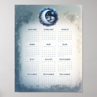 Póster Gato durmiendo en el calendario lunar 2026 Soñador