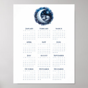 Póster Gato durmiendo en el calendario minimalista de la 