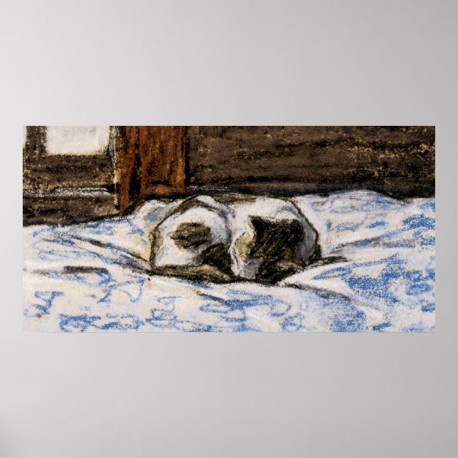 Póster Gato durmiendo en la cama (Frente)