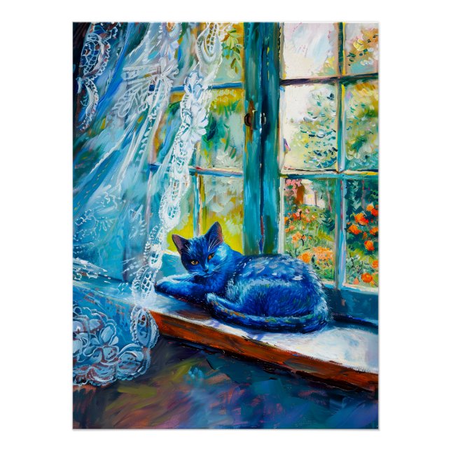 Póster Gato durmiendo en la ventana (Anverso)