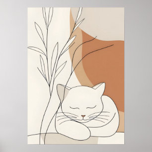 Póster Gato durmiendo minimalista y botánico boho