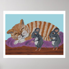 Póster Gato durmiendo y ratones furtivos