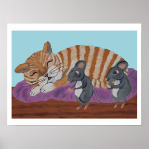Póster Gato durmiendo y ratones furtivos