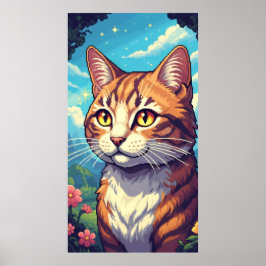 Póster Gato elegante con ojos dorados brillantes