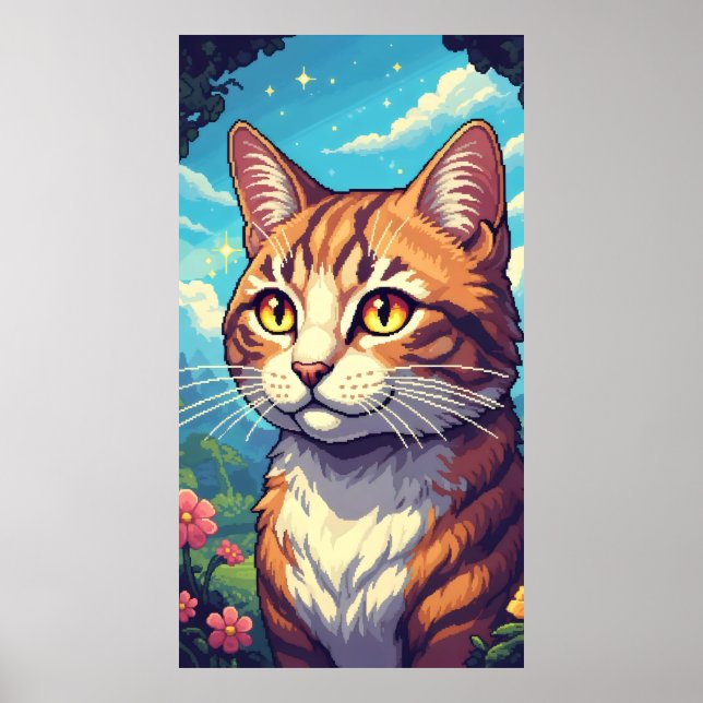 Póster Gato elegante con ojos dorados brillantes (Frente)