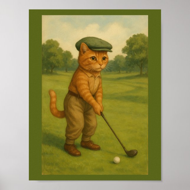 Póster Gato Elegante Jugando Golf Personalizado  (Frente)