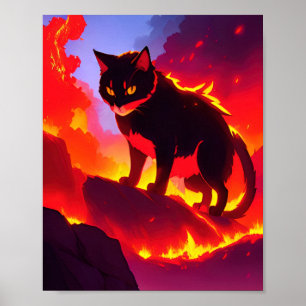 Póster Gato Elemental de Fuego
