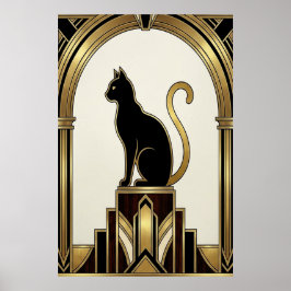 Póster Gato en Arco Art Déco Minimalista Noir