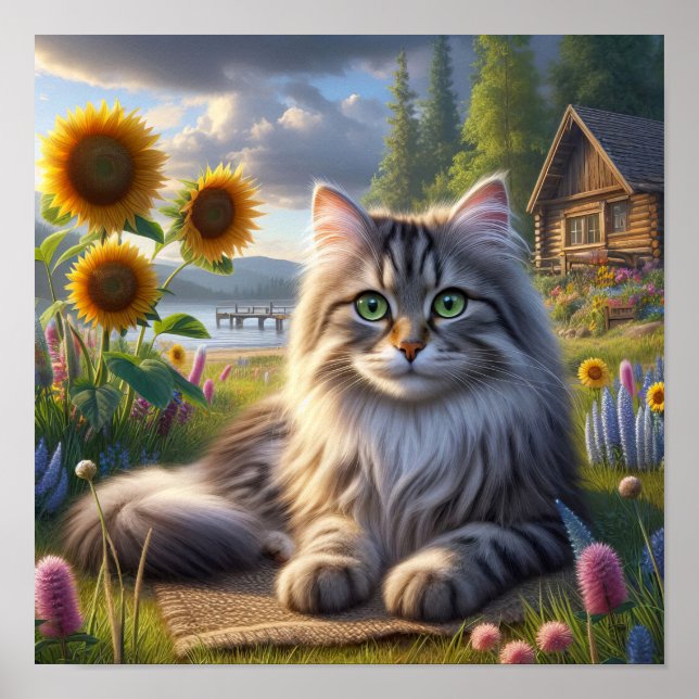Póster Gato en barbecho descansando en un campo tranquilo (Frente)