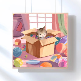 Póster Gato en caja de cartón | Gatito Gato Acuarela