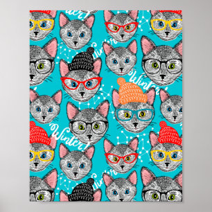 Póster Gato en el gorra