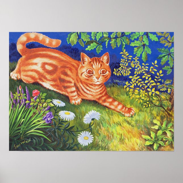 Póster Gato en el jardín de flores, Louis Wain (Frente)