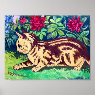Póster Gato en el jardín de flores, Louis Wain