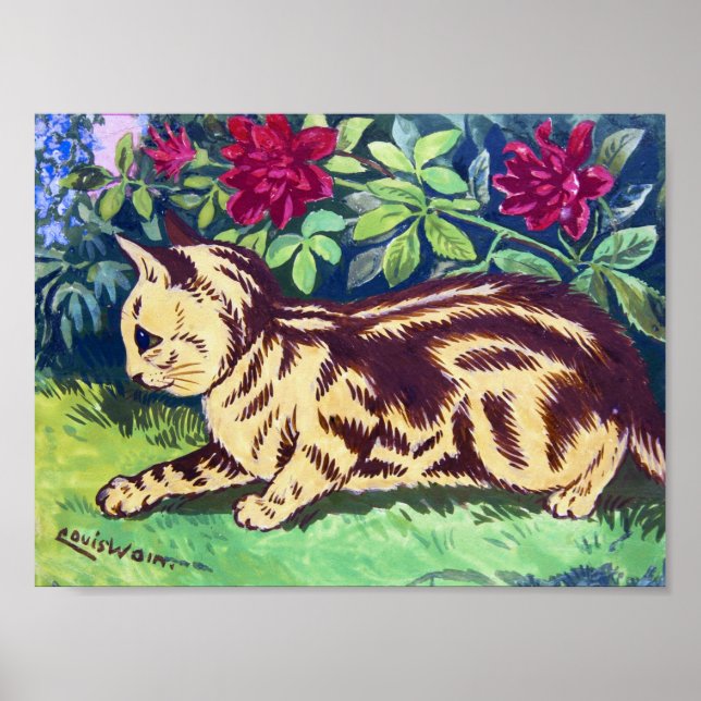 Póster Gato en el jardín de flores, Louis Wain (Frente)