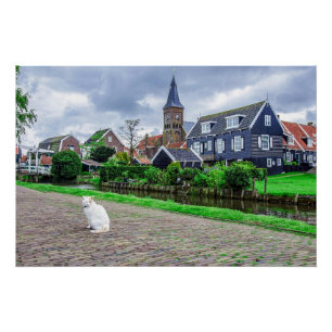 Póster Gato en el pueblo pesquero tradicional