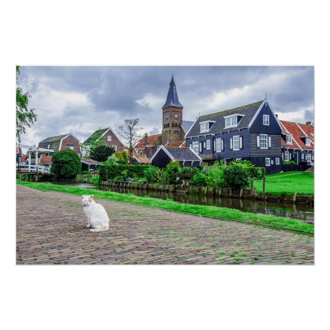 Póster Gato en el pueblo pesquero tradicional (Anverso)