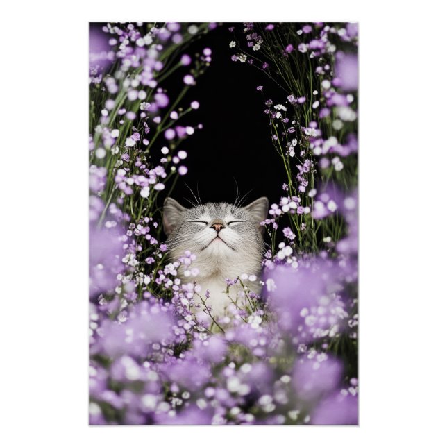 Póster Gato en flores (Anverso)