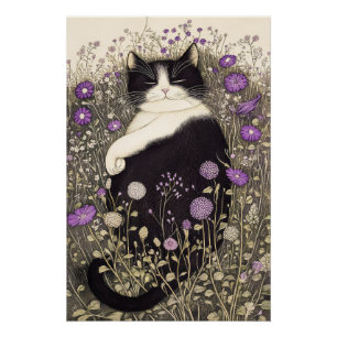 Póster Gato en flores