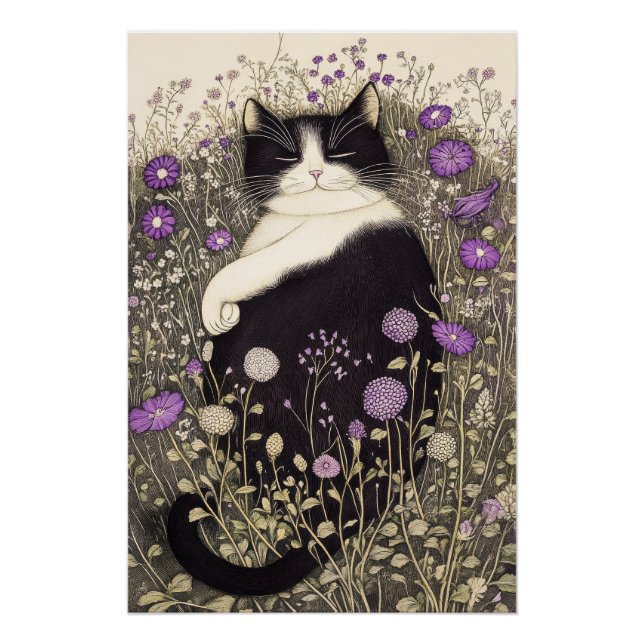 Póster Gato en flores (Anverso)