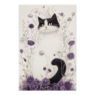 Póster Gato en flores