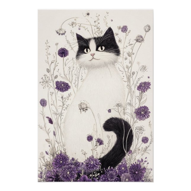 Póster Gato en flores (Anverso)