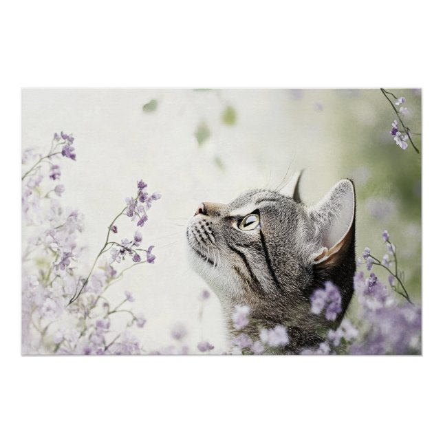 Póster Gato en flores (Anverso)