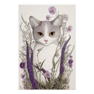 Póster Gato en flores