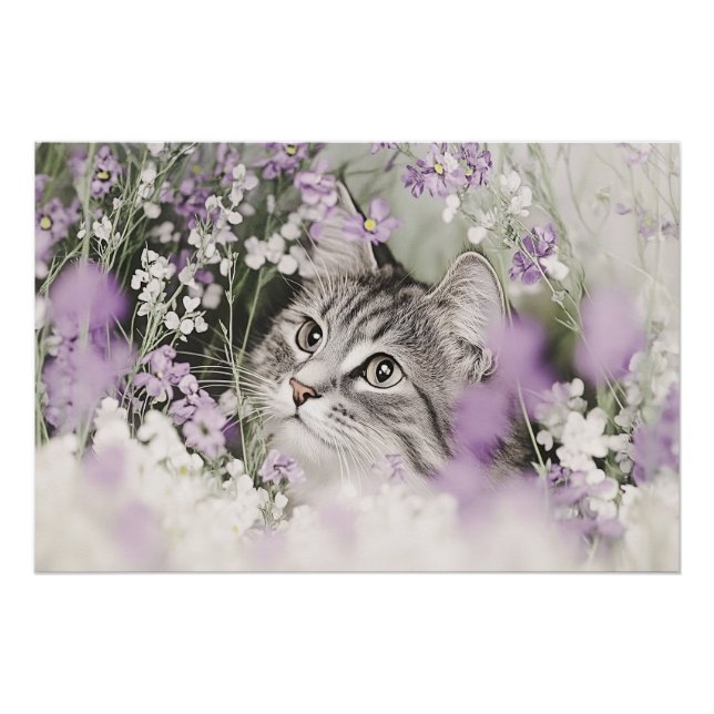 Póster Gato en flores (Anverso)
