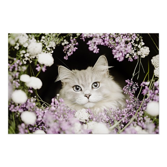 Póster Gato en flores (Anverso)