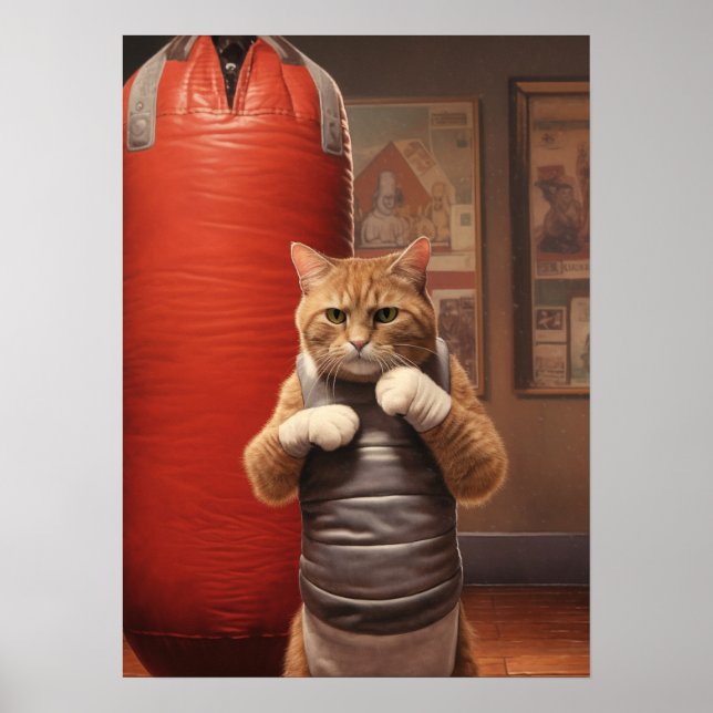 Póster Gato En Gimnasio De Boxeo (Frente)