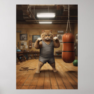 Póster Gato En Gimnasio De Boxeo