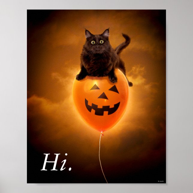 Póster Gato en globo de Halloween (Frente)
