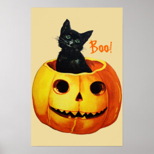 Póster Gato en la calabaza Poster de Halloween