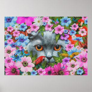 Póster Gato en la flor