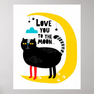 Póster Gato en la luna