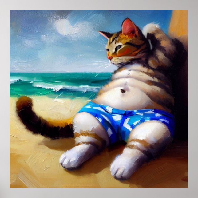 Póster Gato en la playa (Frente)