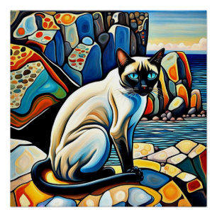 Póster Gato en las rocas