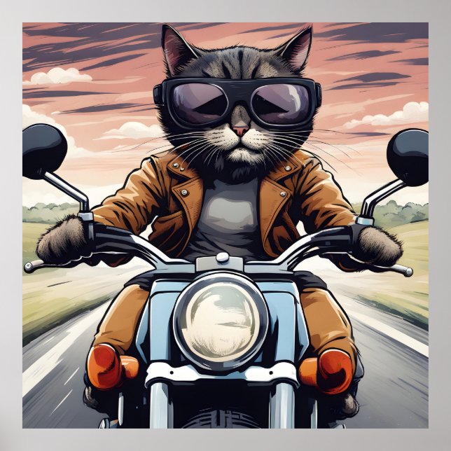 Póster Gato en moto (Frente)