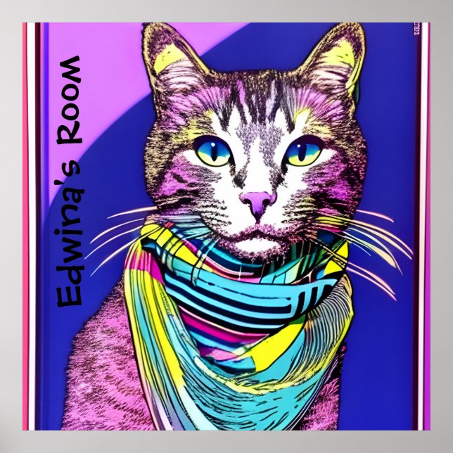Póster Gato en Scarf. Nombre/texto modificable (Frente)