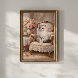 Póster Gato en sillón floral